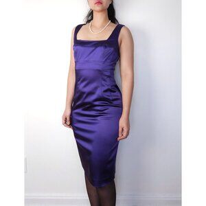 Vintage Ralph Lauren sleeveless square neck satin evening midi dress purple